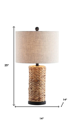 Set of Two Drum Shade Bedside Lamps in Natural Tones for Modern Bedroom Decor