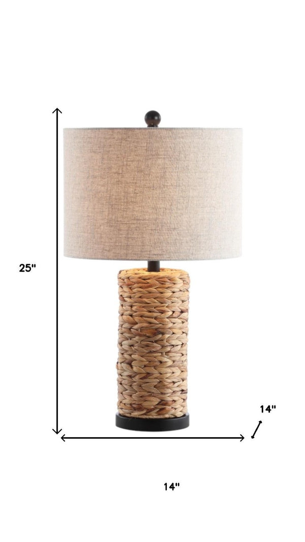 Set of Two Drum Shade Bedside Lamps in Natural Tones for Modern Bedroom Decor