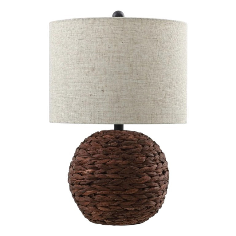 HomeRoots 22 Inch Clear Glass Round Table Lamp with Fabric Drum Shade for Living Room 716149