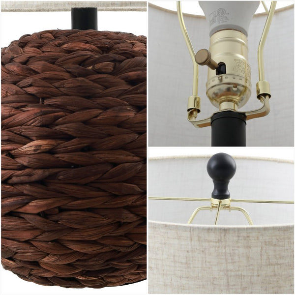 22 Inch Clear Glass Round Table Lamp with Fabric Drum Shade for Living Room