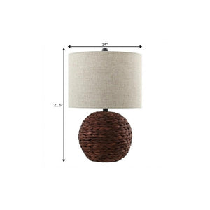 22 Inch Clear Glass Round Table Lamp with Fabric Drum Shade for Living Room