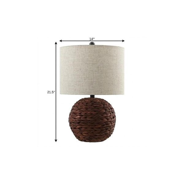 22 Inch Clear Glass Round Table Lamp with Fabric Drum Shade for Living Room