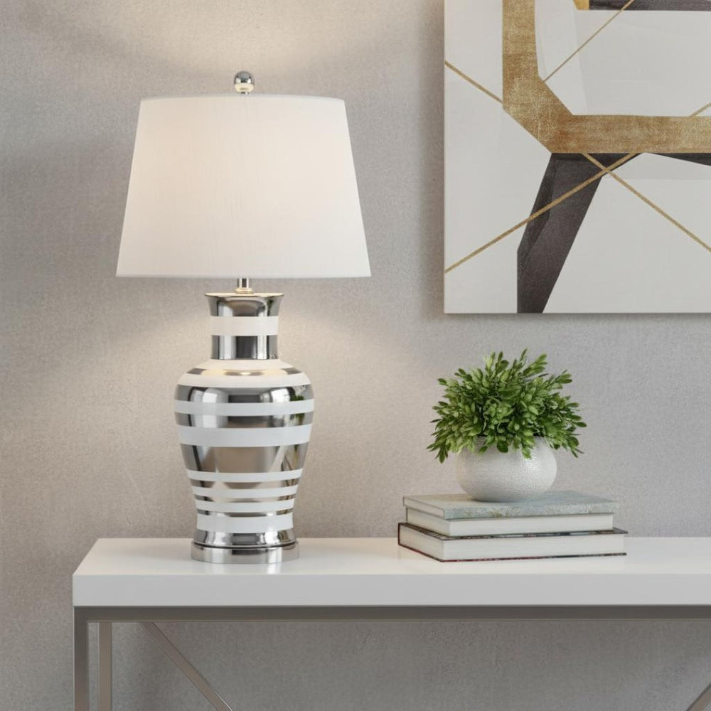 HomeRoots 21" Gold Urn Table Lamp - Elegant LED Design with White Linen Shade for Chic Home Lighting Solutions 716153