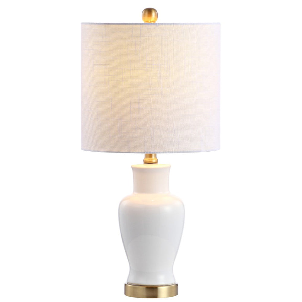 HomeRoots 27" Gold Geometric Table Lamp - Modern LED with White Linen Shade for Stylish Home Lighting Solutions 716155
