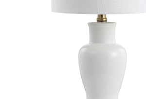 HomeRoots 27" Gold Geometric Table Lamp - Modern LED with White Linen Shade for Stylish Home Lighting Solutions 716155