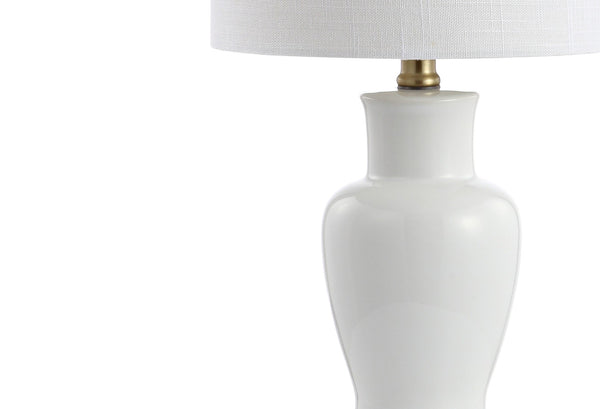 HomeRoots 27" Gold Geometric Table Lamp - Modern LED with White Linen Shade for Stylish Home Lighting Solutions 716155