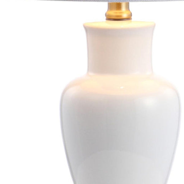 HomeRoots 27" Gold Geometric Table Lamp - Modern LED with White Linen Shade for Stylish Home Lighting Solutions 716155