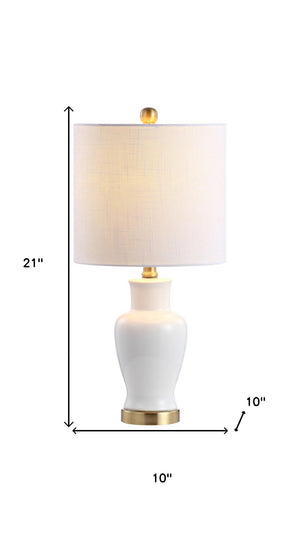 HomeRoots 27" Gold Geometric Table Lamp - Modern LED with White Linen Shade for Stylish Home Lighting Solutions 716155