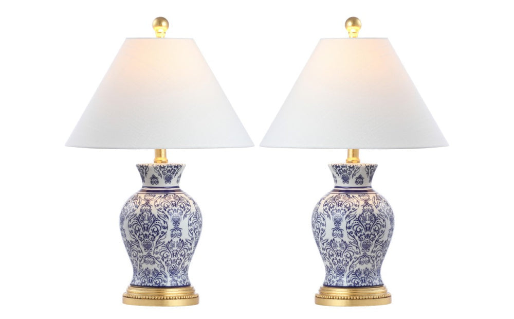 HomeRoots Set of Two Glass Table Lamps with Empire Shades for Living Room or Bedroom Decor Gold 716154