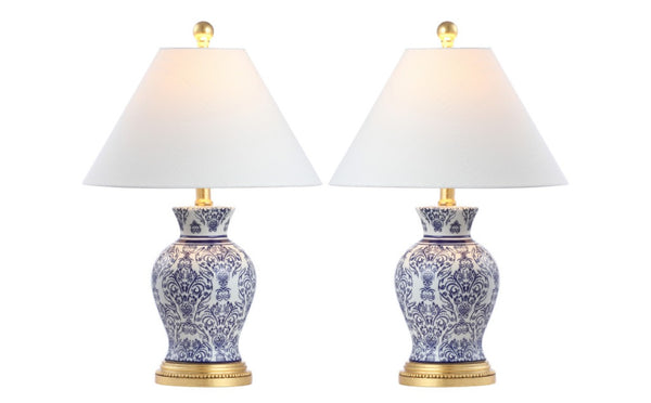 HomeRoots Set of Two Glass Table Lamps with Empire Shades for Living Room or Bedroom Decor Gold 716154