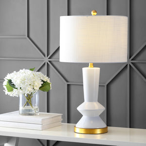 HomeRoots 27" Gold Geometric Table Lamp - Modern Iron Base with White Drum Shade for Elegant Ambient Lighting 716156