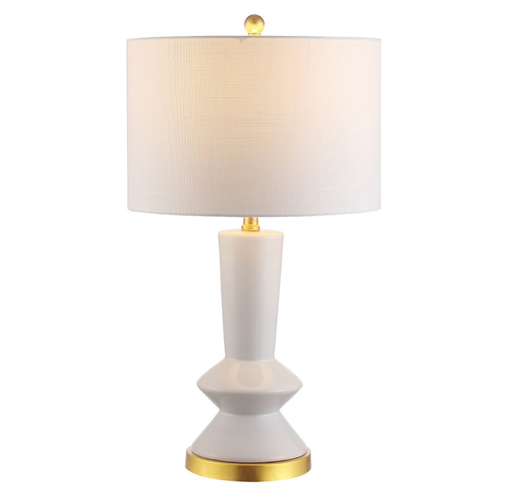 HomeRoots 27" Gold Geometric Table Lamp - Modern Iron Base with White Drum Shade for Elegant Ambient Lighting 716156