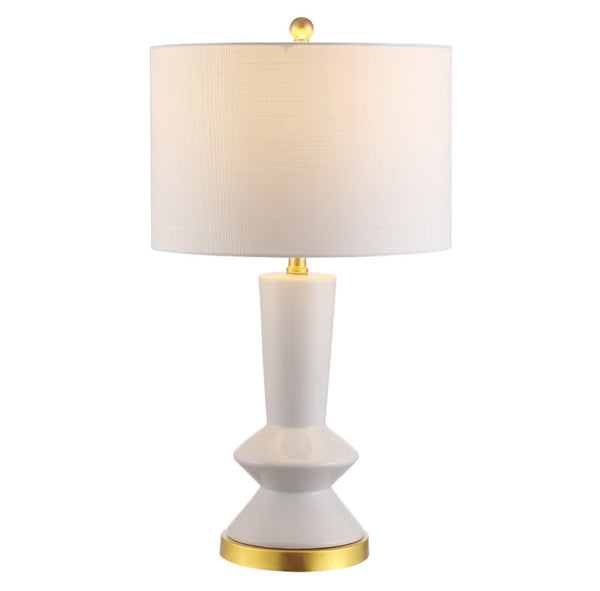HomeRoots 27" Gold Geometric Table Lamp - Modern Iron Base with White Drum Shade for Elegant Ambient Lighting 716156