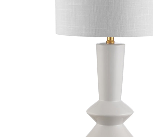 HomeRoots 27" Gold Geometric Table Lamp - Modern Iron Base with White Drum Shade for Elegant Ambient Lighting 716156