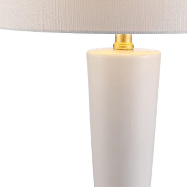 HomeRoots 27" Gold Geometric Table Lamp - Modern Iron Base with White Drum Shade for Elegant Ambient Lighting 716156