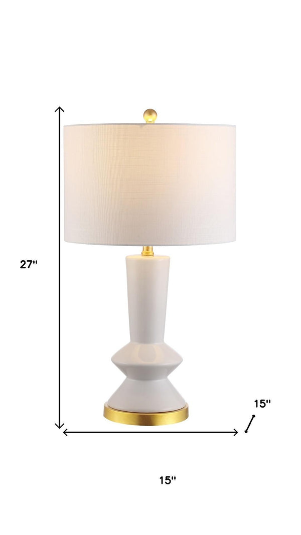 HomeRoots 27" Gold Geometric Table Lamp - Modern Iron Base with White Drum Shade for Elegant Ambient Lighting 716156