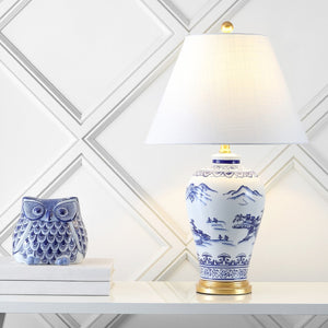 HomeRoots 27" Gold Novelty Table Lamp - Elegant LED with Classic White Linen Shade for Stylish Ambiance 716158