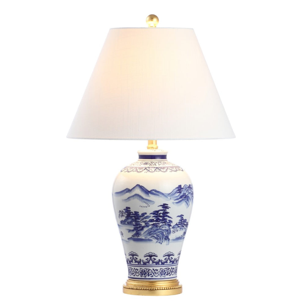 HomeRoots 27" Gold Novelty Table Lamp - Elegant LED with Classic White Linen Shade for Stylish Ambiance 716158