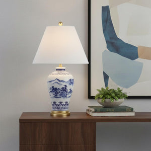 HomeRoots 27" Gold Novelty Table Lamp - Elegant LED with Classic White Linen Shade for Stylish Ambiance 716158