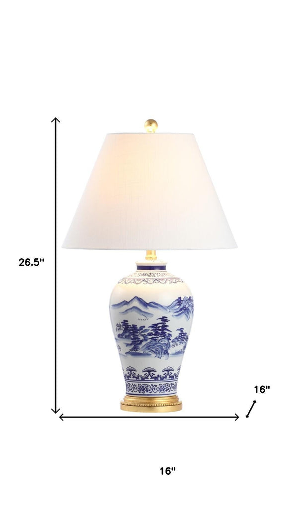 HomeRoots 27" Gold Novelty Table Lamp - Elegant LED with Classic White Linen Shade for Stylish Ambiance 716158