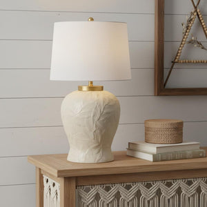 HomeRoots 33" Gold Contemporary Table Lamp with White Empire Shade for Stylish Ambient Lighting Decor 716163