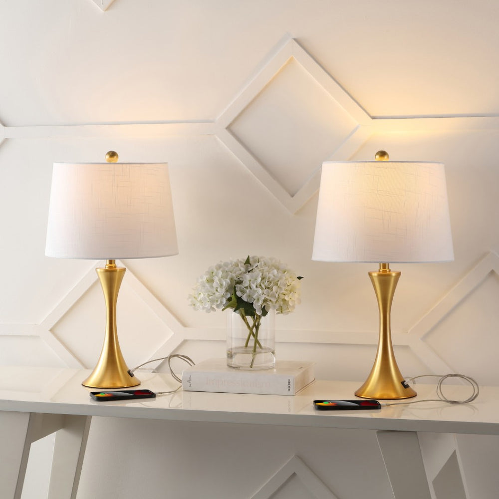 HomeRoots 25" Clear Acrylic Table Lamp Set with White Linen Drum Shade - Modern Lighting for Any Room! 716169