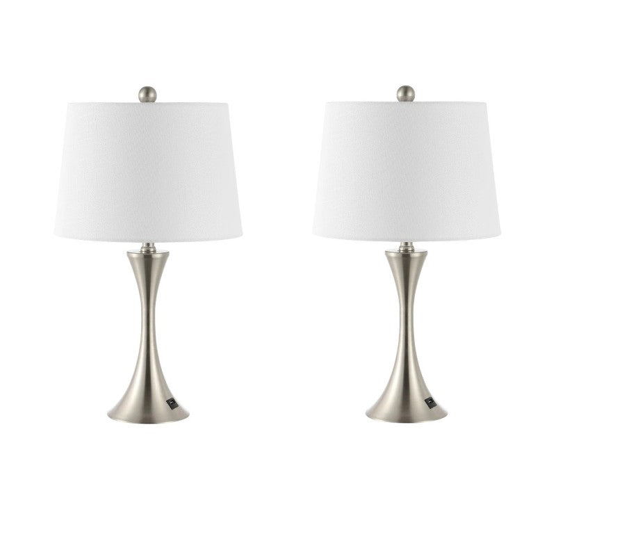 HomeRoots Set of Two Clear Glass Accent Table Lamps with Classic Empire Shades for Any Room 716166