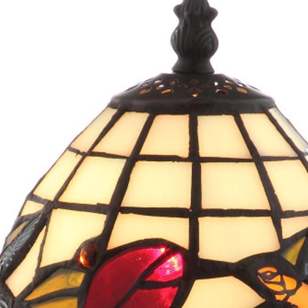 12 Inch Tiffany Style Stained Glass Bell Shade Table Lamp with Bronze Bird Motif