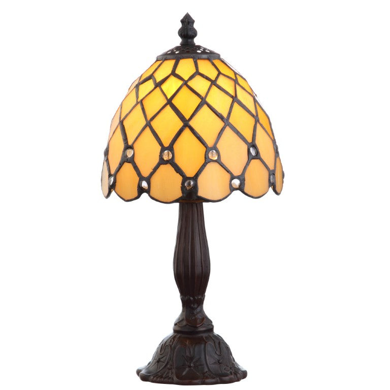 HomeRoots 13 Inch Bronze Stained Glass Bell Shade Tiffany Style Table Lamp for Living Room 716168