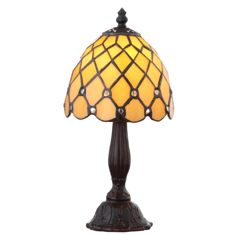 HomeRoots 13 Inch Bronze Stained Glass Bell Shade Tiffany Style Table Lamp for Living Room 716168