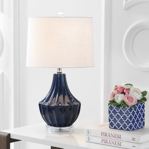 HomeRoots 25" Clear Novelty Table Lamp - Modern Acrylic Base With Soft White Linen Drum Shade for Any Room 716170