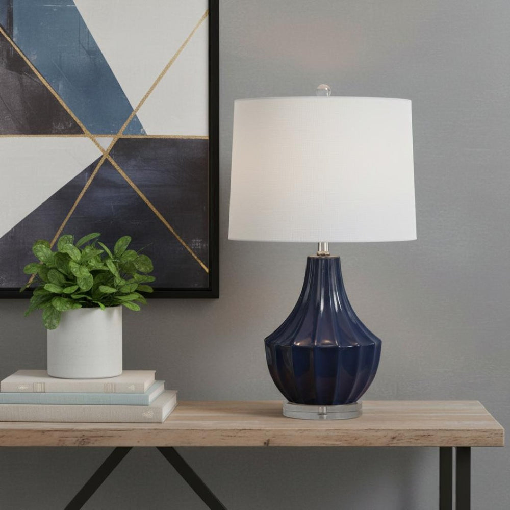 HomeRoots 25" Clear Novelty Table Lamp - Modern Acrylic Base With Soft White Linen Drum Shade for Any Room 716170