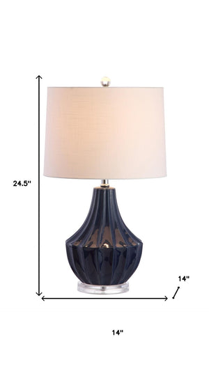 HomeRoots 25" Clear Novelty Table Lamp - Modern Acrylic Base With Soft White Linen Drum Shade for Any Room 716170