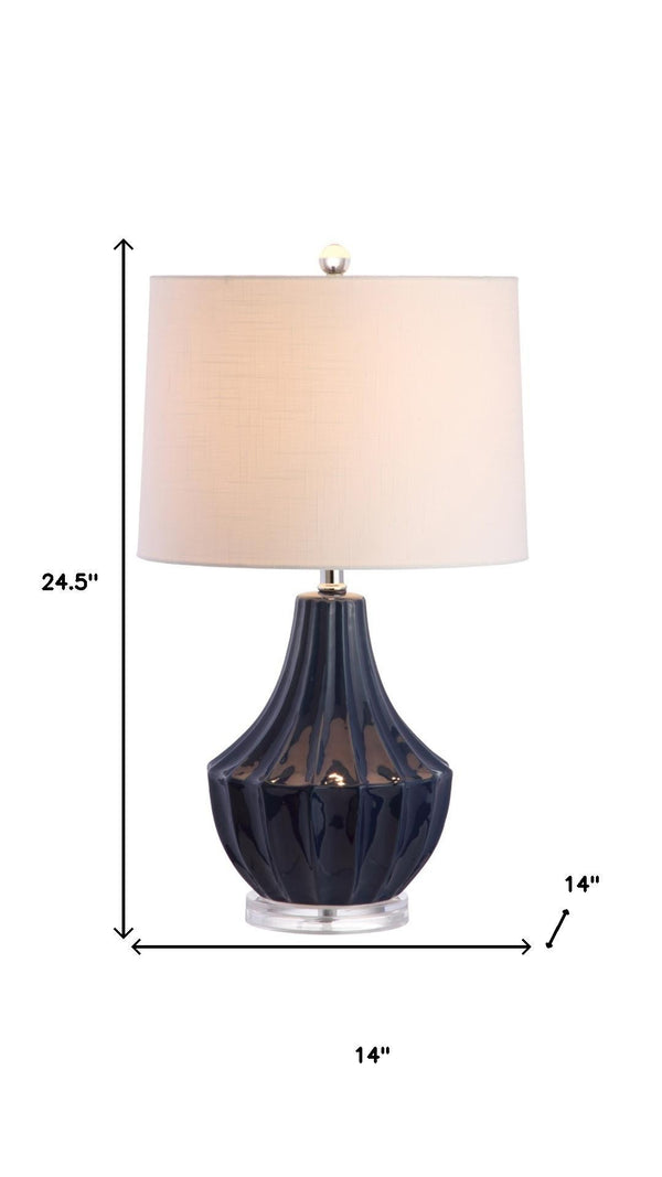 HomeRoots 25" Clear Novelty Table Lamp - Modern Acrylic Base With Soft White Linen Drum Shade for Any Room 716170