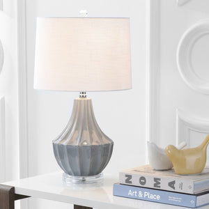 HomeRoots 25" Clear Acrylic Table Lamp with White Drum Shade - Modern Design & Built-in Outlet for Convenience 716171