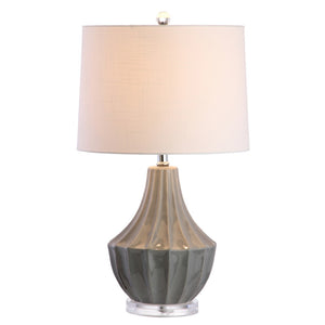 HomeRoots 25" Clear Acrylic Table Lamp with White Drum Shade - Modern Design & Built-in Outlet for Convenience 716171
