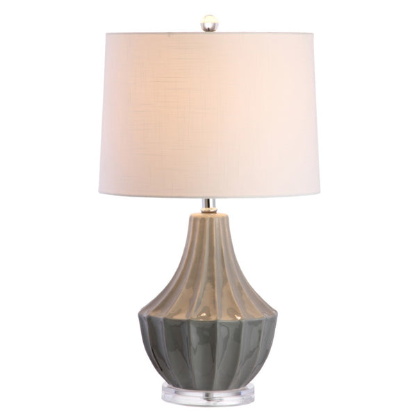 HomeRoots 25" Clear Acrylic Table Lamp with White Drum Shade - Modern Design & Built-in Outlet for Convenience 716171