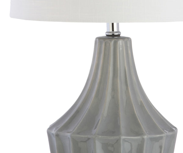 HomeRoots 25" Clear Acrylic Table Lamp with White Drum Shade - Modern Design & Built-in Outlet for Convenience 716171