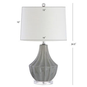 HomeRoots 25" Clear Acrylic Table Lamp with White Drum Shade - Modern Design & Built-in Outlet for Convenience 716171