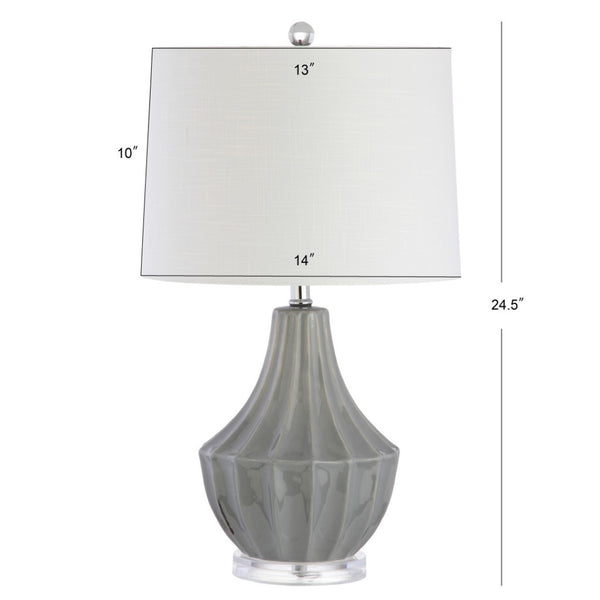 HomeRoots 25" Clear Acrylic Table Lamp with White Drum Shade - Modern Design & Built-in Outlet for Convenience 716171