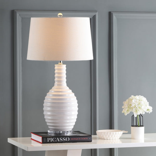 HomeRoots 32" Silver Table Lamp with Drum Shade - LED-Ready, Modern Design for Elegant Home Lighting 716174