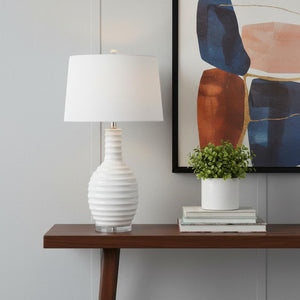 HomeRoots 32" Silver Table Lamp with Drum Shade - LED-Ready, Modern Design for Elegant Home Lighting 716174