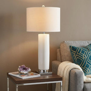 32 Inch Novelty Table Lamp with Drum Shade for Glam Elegant Living Room or Bedroom Decor