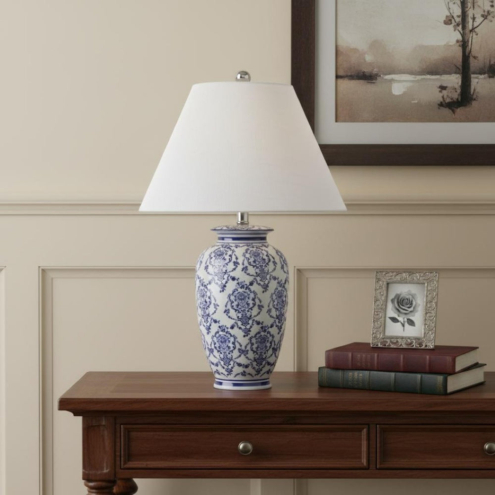 HomeRoots 24" Clear Table Lamp - Modern LED Design with White Drum Shade for Warm Ambiance in Any Room 716182