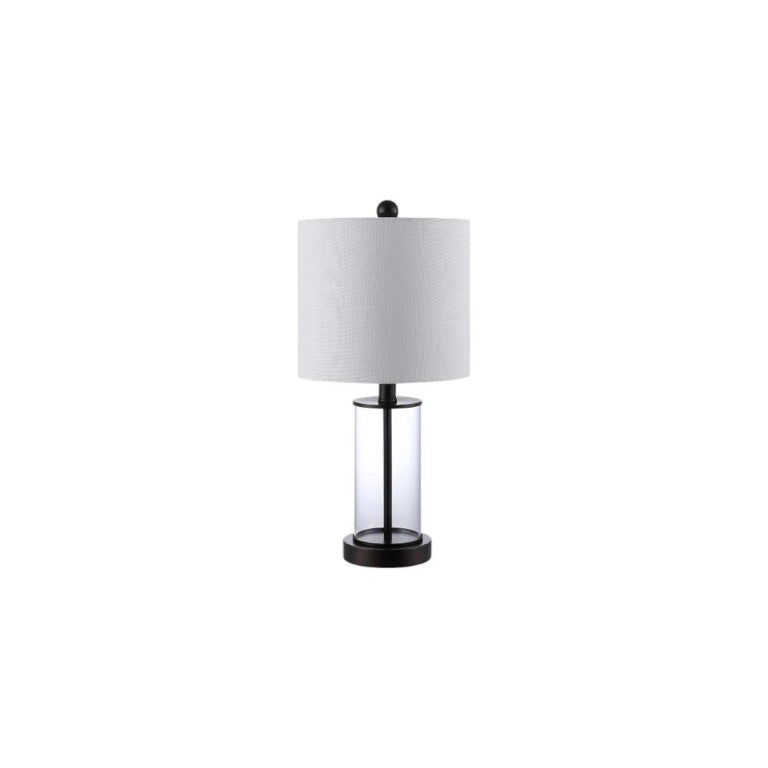 Set of Two Antiqued Bronze Usb Charging Table Lamps with Classic Drum Shades