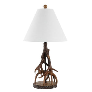 HomeRoots 26 Inch Rustic Antler Table Lamp with Empire Shade Cabin Lodge Bedroom Accent 716179