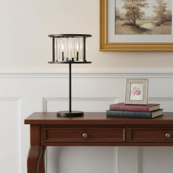 HomeRoots 9" Natural Wood Geometric Table Lamp with Cylinder Shade - Stylish, Modern Design for Any Space 716188
