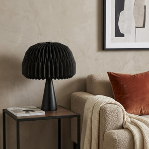 16 Inch Black Ribbed Dome Table Lamp Modern Geometric Accent for Bedside Nightstand