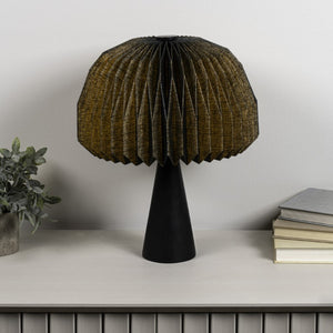 16 Inch Black Ribbed Dome Table Lamp Modern Geometric Accent for Bedside Nightstand