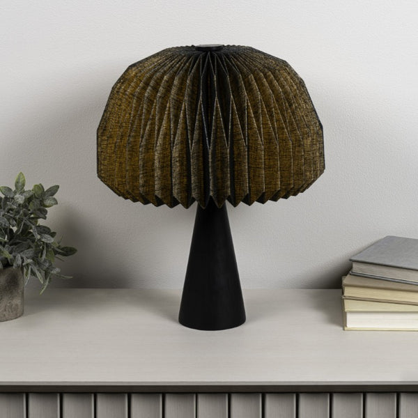 16 Inch Black Ribbed Dome Table Lamp Modern Geometric Accent for Bedside Nightstand